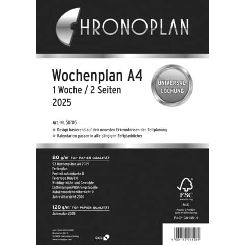 Wochenplan, A4, 2025 CHRONOPLAN 50705