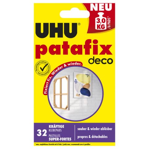 Klebepad patafix homedeco, wieder ablösbar, weiß, 32 Stück UHU 47910