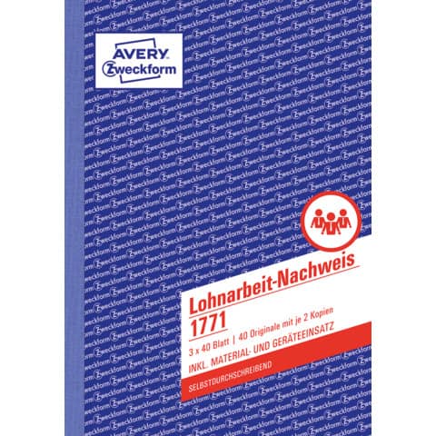 Lohnarbeit-Nachweis, A5, selbstdurchschreibend, 3x40 Blatt AVERY ZWECKFORM 1771