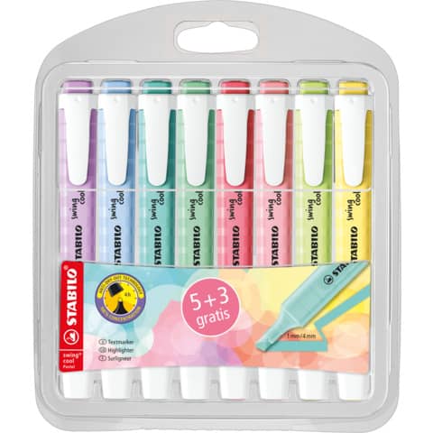 Textmarkeretui Swing Cool 5+3 Stück pastell sortiert STABILO D275/8-08