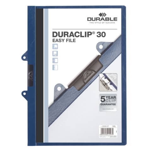 Klemmmappe DURACLIP® 30 EASY FILE, Kunststoff, 30 Blatt, transparent/dunkelblau DURABLE 2229 07