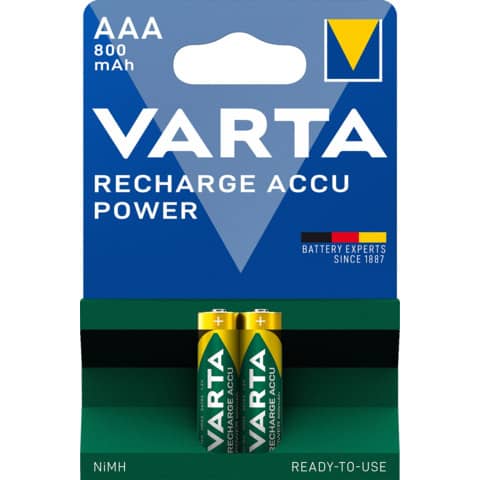 Batterie Akku Power Micro AAA 800mAh 1.2V, 2 Stück VARTA 56703101402