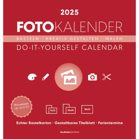 Bastelkalender 2025, 21 x 21 x 22 cm, rot ALPHA 104453