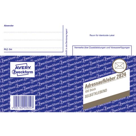 Adressaufkleber/Paketaufkleber, A6, selbstklebend, 100 Blatt AVERY ZWECKFORM 2824