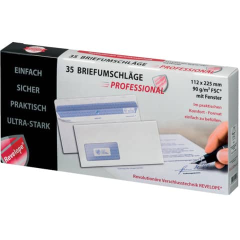 Briefumschlag mit Fenster - Revelope®, DIN lang, 90g/m², 35 Stück, weiß PROFESSIONAL 30051774