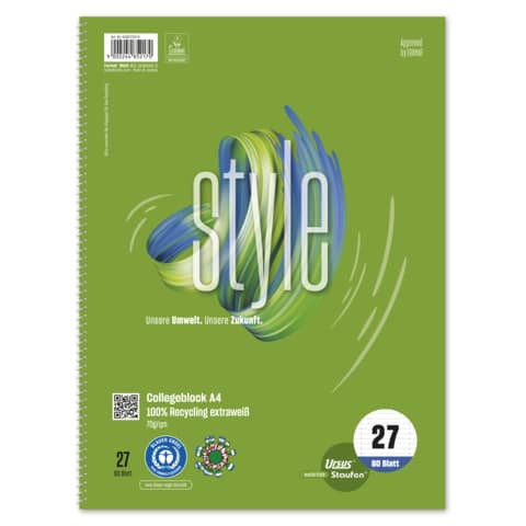 Collegeblock, A4, 70g/m², 80 Blatt, Lin.27, liniert STAUFEN GREEN 608575010