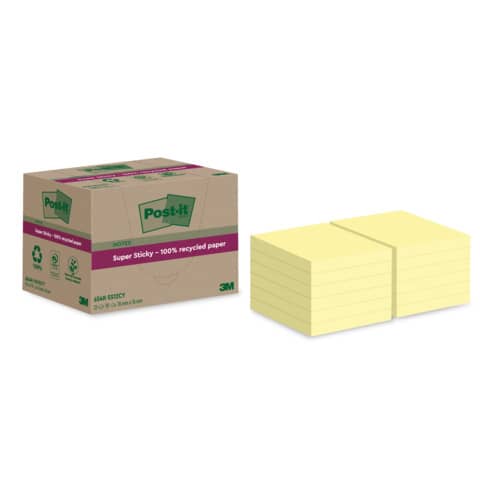 Haftnotizblock Super Sticky Recycling Notes, 76x76mm, 12x70 Blatt, gelb POST-IT 654 RSS12CY