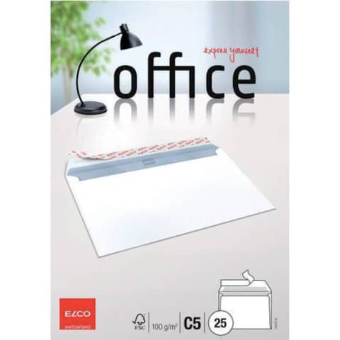 Briefumschlag Office ohne Fenster, C5, 100g/m², haftklebend, 25 Stück, weiß ELCO 74470.12