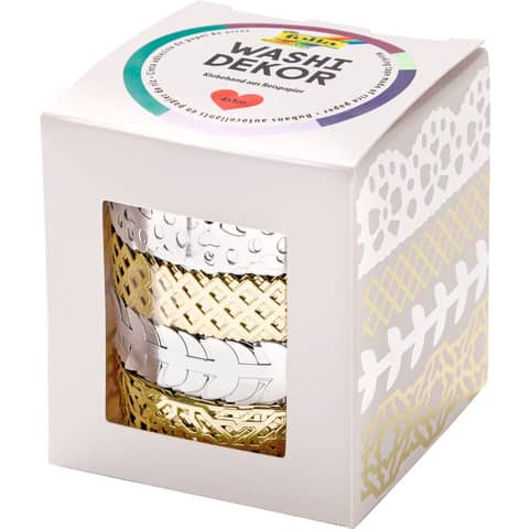 Klebefilm Washi-Tape Hotfoil, 4 Rollen, silber/gold sortiert FOLIA 29402