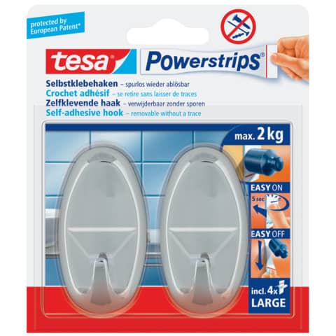 Klebehaken Powerstrips® oval, 1500g, ablösbar, 2 Stück, chrom TESA 58050-00012-01