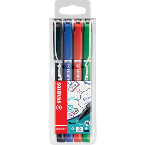 Fineliner SENSOR® medium, 0,7 mm, Kunststoffetui mit 4 Stiften STABILO 187/4