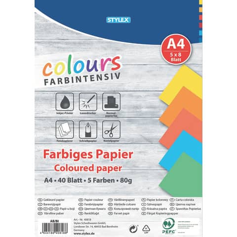 Kopierpapier, A4, 80g/m², 40 Blatt, sortiert TOPPOINT 40818