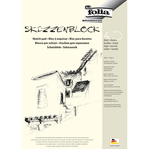 Skizzenblock, A4, 120g/m², 50 Blatt FOLIA 8304