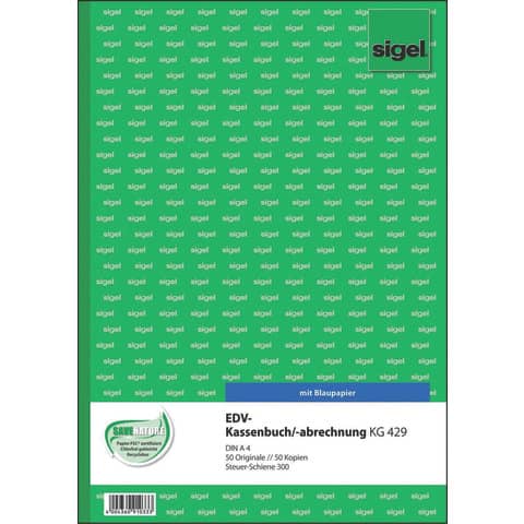 Kassenbuch EDV, A4, 2x50 Blatt, Steuerschiene 300 SIGEL KG429