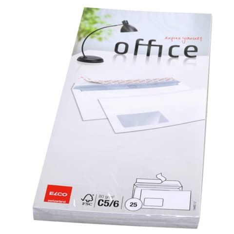 Briefumschlag Office mit Fenster, C5/6, 80g/m², haftklebend, 25 Stück, weiß ELCO 74465.12