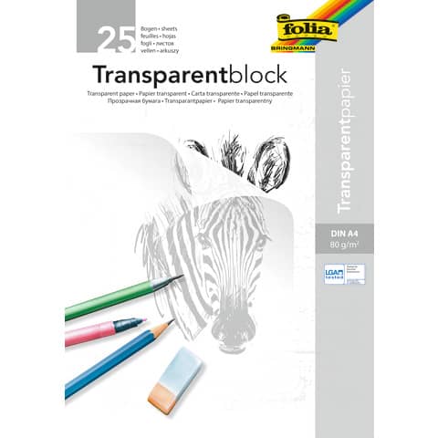 Transparentpapierblock, A4, 80g/m², 25 Blatt FOLIA 8000/25