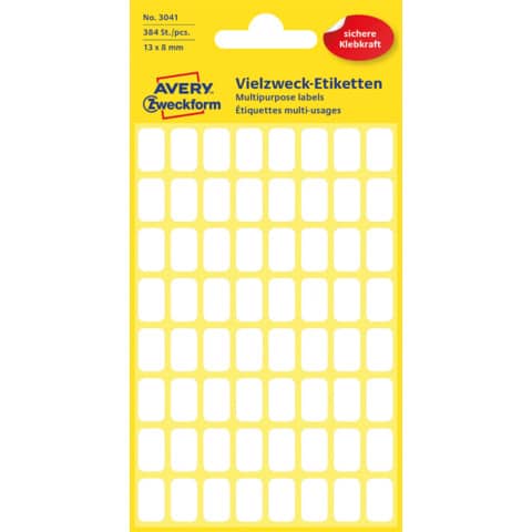 Vielzwecketiketten, 13x8mm, 384 Stück, weiß AVERY ZWECKFORM 3041