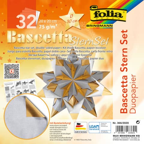 Bascetta-Stern, 20 x 20 cm, 32 Blatt, silber/gold FOLIA 366/2020