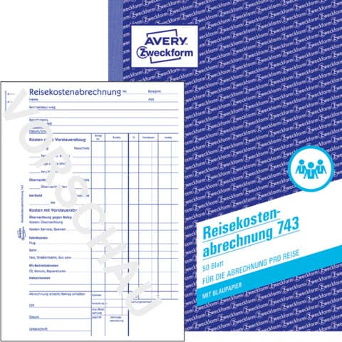 Reisekostenabrechnung, für Abrechnung pro Reise, A5, Blaupapier, 50 Blatt AVERY ZWECKFORM 743