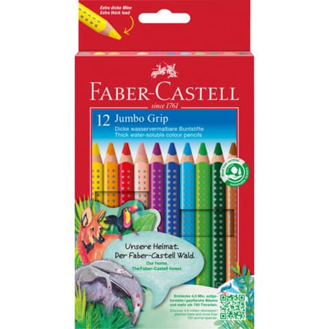 Farbstiftetui Jumbo Grip lang, 12 Stück FABER CASTELL 110912