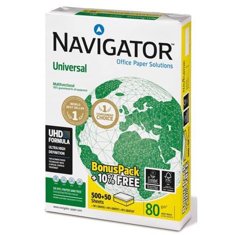 Kopierpapier Universal, A4, 80g/m², 500 + 50 Blatt, weiß NAVIGATOR NAVI-UN80-355521