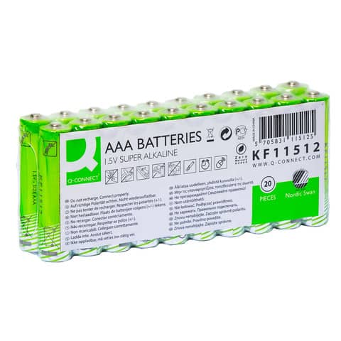 Batterie Alkali-Mangan, LR03/AAA/Micro, 20 Stück Q-CONNECT KF11512