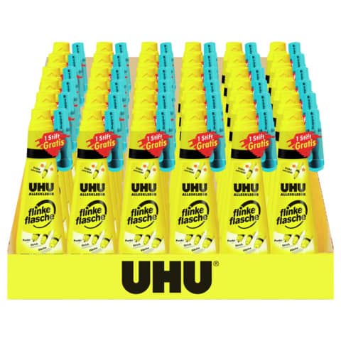 Alleskleber flinke flasche 90g + Textmarker, 36 Stück, Display UHU 76470