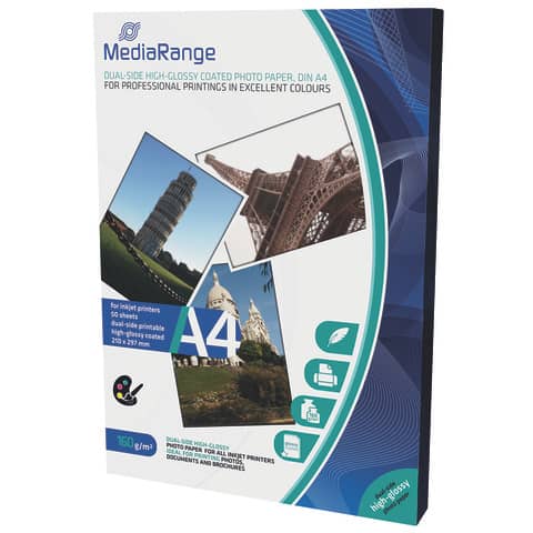 Inkjet Fotopapier 50 Blatt A4 weiß   160g hochglänzend MEDIARANGE MRINK108