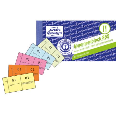 Nummernblock 1-1000, 5 Farben AVERY ZWECKFORM 869