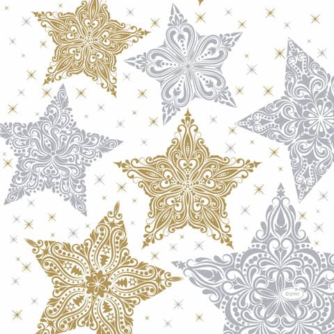 Weihnachts-Zelltuchserviette Snowstars white, 33 x 33 cm, 3-lagig, weiß DUNI 207135