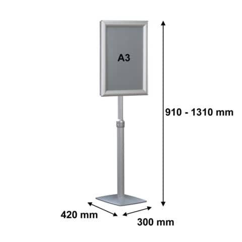 Informationsständer, freistehend, Aluminum, Plakatrahmen A3, höhenverstellbar, silber FRANKEN BS0906