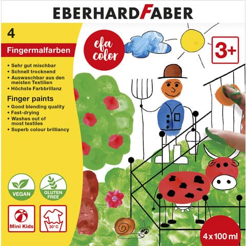 Fingermalfarbe, 100ml,  4 Stück, sortiert EBERHARD FABER 578804