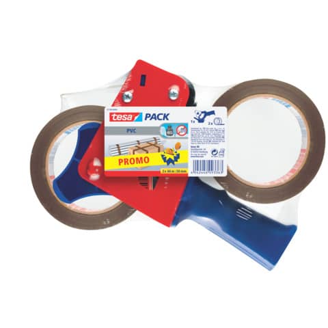 Packband tesapack® 4120, PVC, 66 m x 50 mm, braun, 2 Rollen inkl. Abroller TESA 57108-0-0