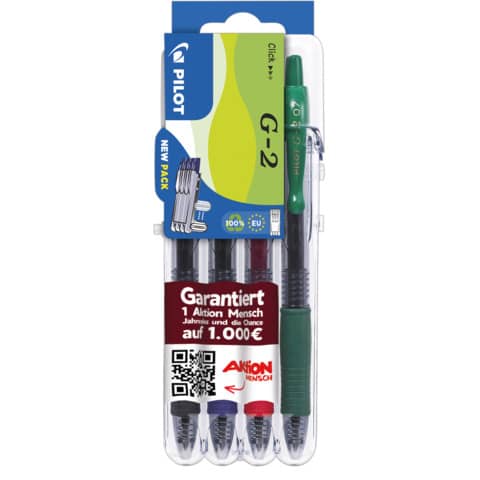 Gelschreiber G2-7, nachfüllbar, langlebig, 0.7mm (M), Eco-Set PILOT 2605S4E