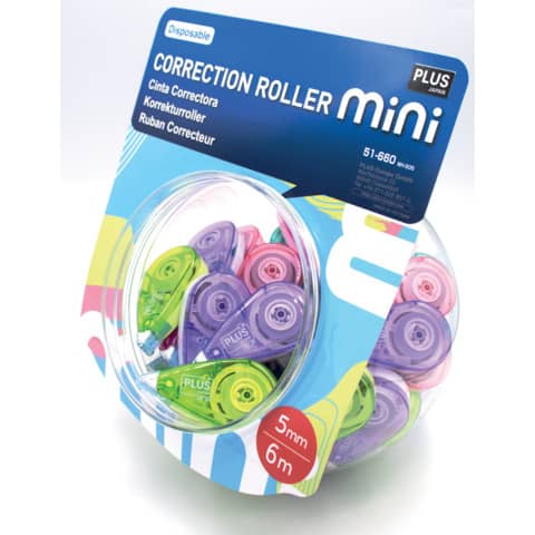 Korrekturroller Mini Einweg in glas, 4,2mmx6m, pastell sortiert PLUS JAPAN 51660