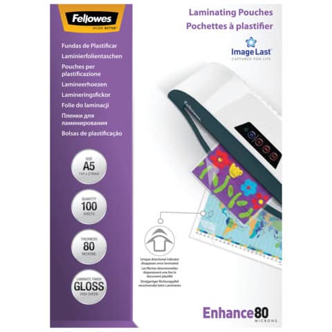 Laminierfolie Enhance 80 Mikron, A5, 100 Stück FELLOWES 5306002