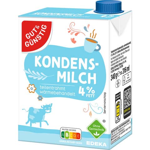 Kondensmilch 4% Fett   340g GUT & GÜNSTIG 4026525008