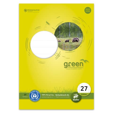 Schulblock, A4, 70g/m², 50 Blatt, Lin.27 STAUFEN GREEN 040750027