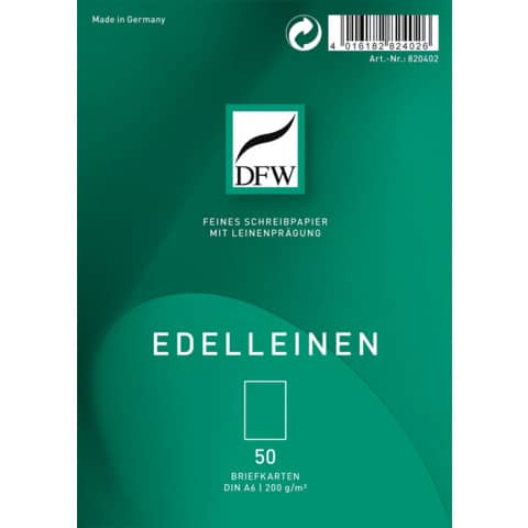 Briefkarte Edelleinen, A6, 50 Stück DFW 820402