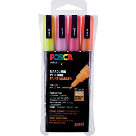 Pigmentmarker Uni Posca PC-3M Glitter, sortiert UNI-BALL 186505