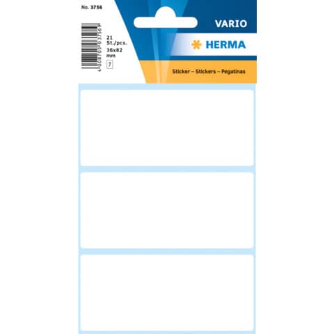 Etiketten permanent, 36x82mm, 21 Stück, weiß HERMA 3756