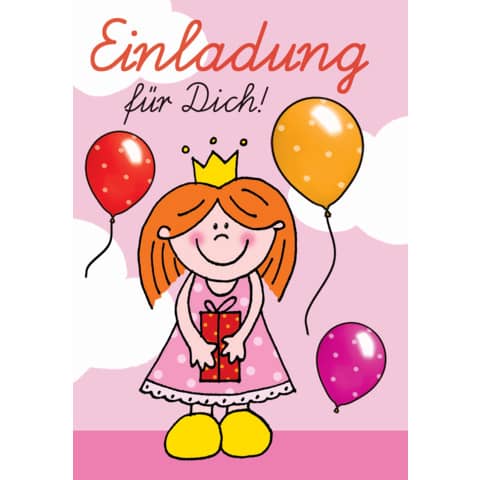 Einladungskarte Kindergeburtstag Mädchen, 8 Stück KOMMA³ 50-001