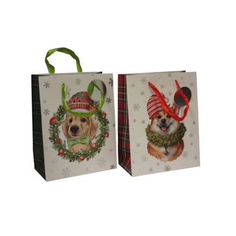 Weihnachts-Geschenktragetasche Hund, 23x18x10cm, sortiert  51476
