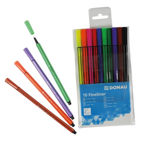 Fineliner, 0,4mm, 10 Stück, Blister, sortiert DONAU 5150100-99