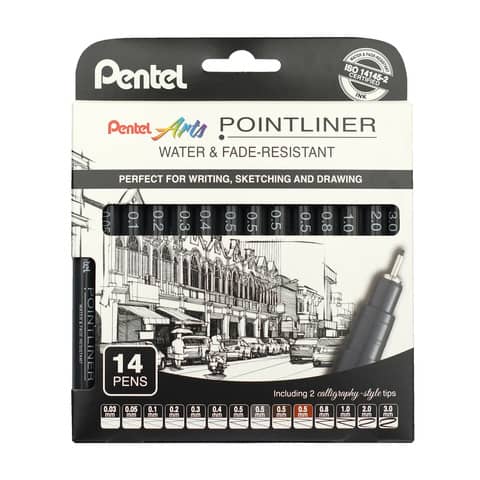 Permanent Fineliner YS20P-14 pigmentierter Tinte, 14 Stück sortiert PENTEL YS20P-14