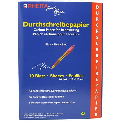 Durchschreibepapier, A4, 10 Blatt, blau RHEITA 8173-10