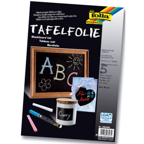 Tafelfolie, 23x33cm, selbstklebend, 5 Stück, schwarz FOLIA 390490