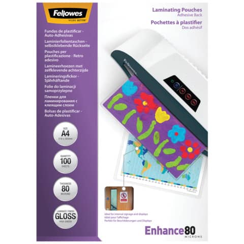 Laminierfolie Mikron Peel & Stick, 80 µm, A4, 100 Stück FELLOWES 5302202