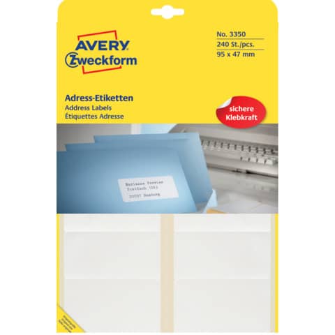 Adress-Etiketten, 95x47mm, 240 Stück, weiß AVERY ZWECKFORM 3350