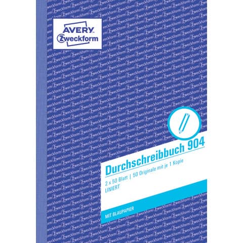 Durchschreibbuch mit Blaupapier, A5, 2x50 Blatt, liniert AVERY ZWECKFORM 904